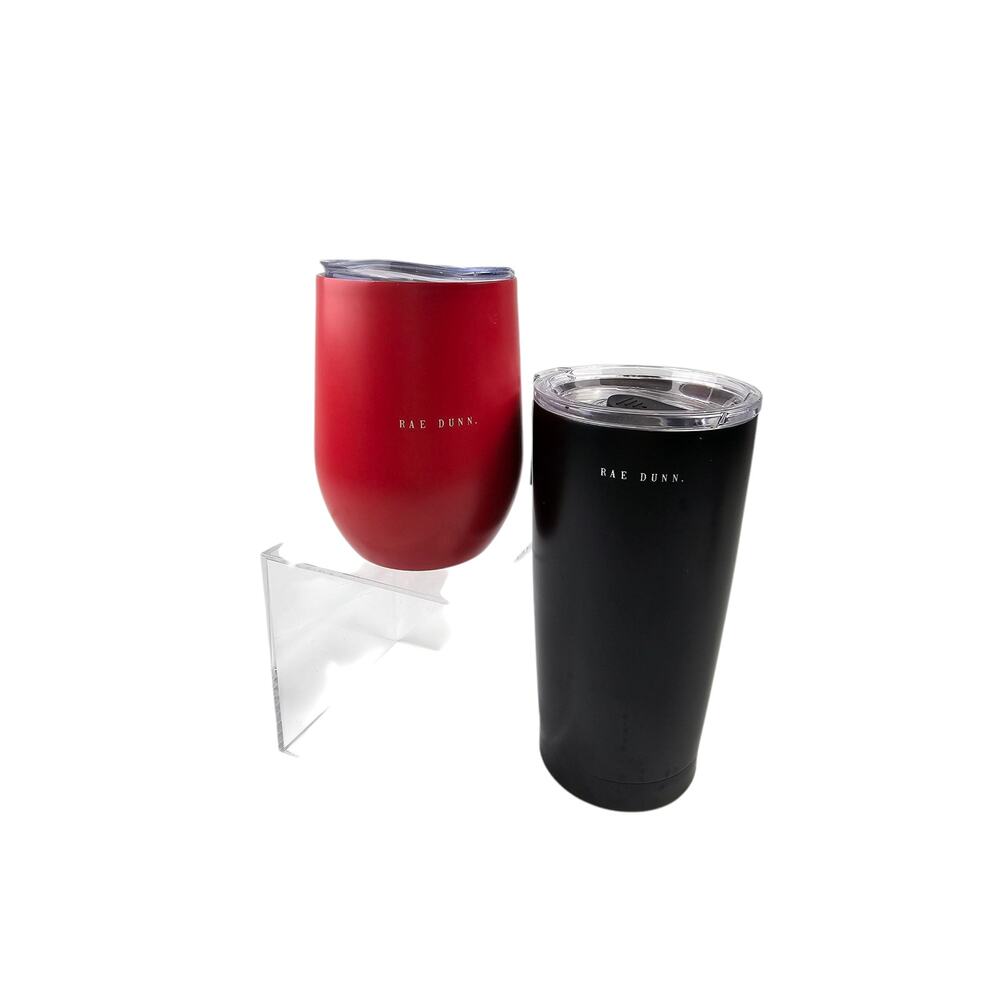 2‎ Rae Dunn Insulated Stainless Steel  Tumblers Red 12 oz. and Black 17 oz.